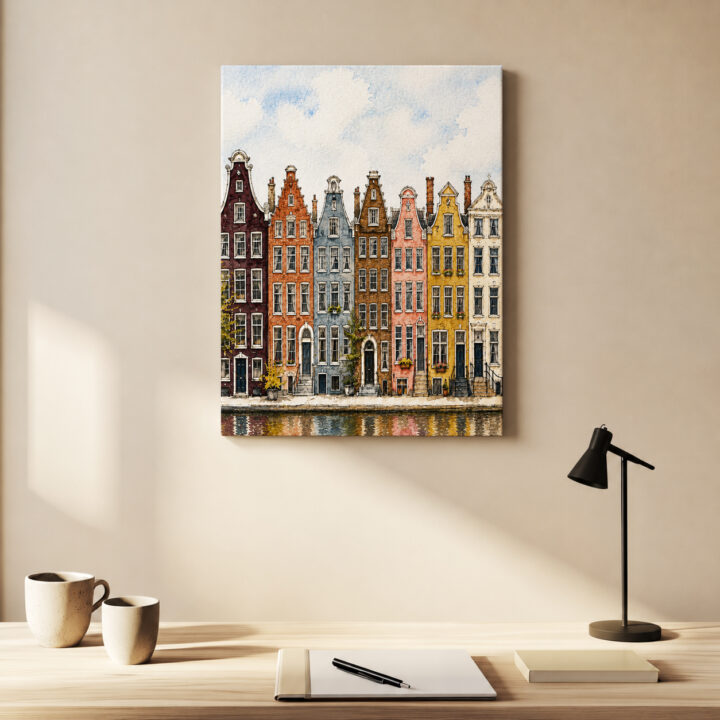 Leinwandbild Amsterdamer Häuser am Kanal