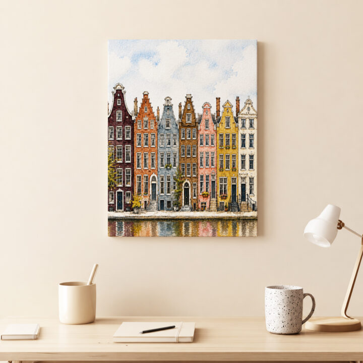 Leinwandbild Amsterdamer Häuser am Kanal