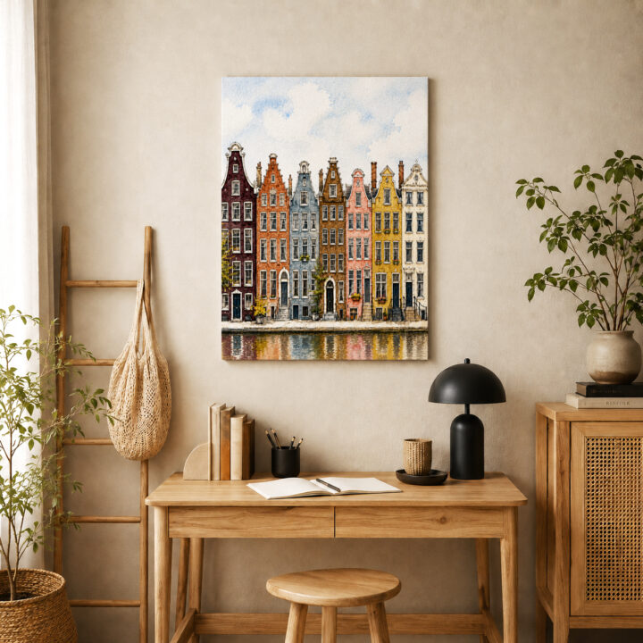 Leinwandbild Amsterdamer Häuser am Kanal