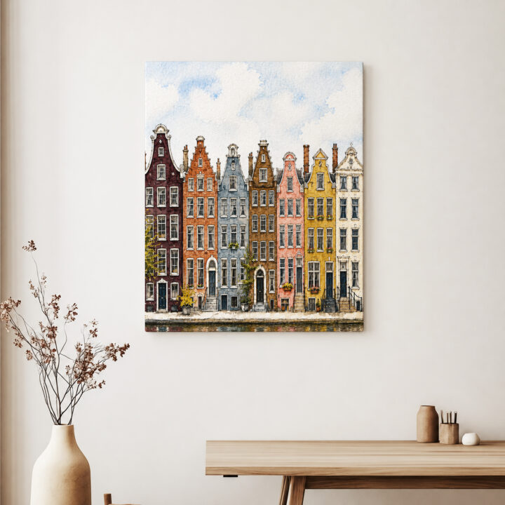 Leinwandbild Amsterdamer Häuser am Kanal