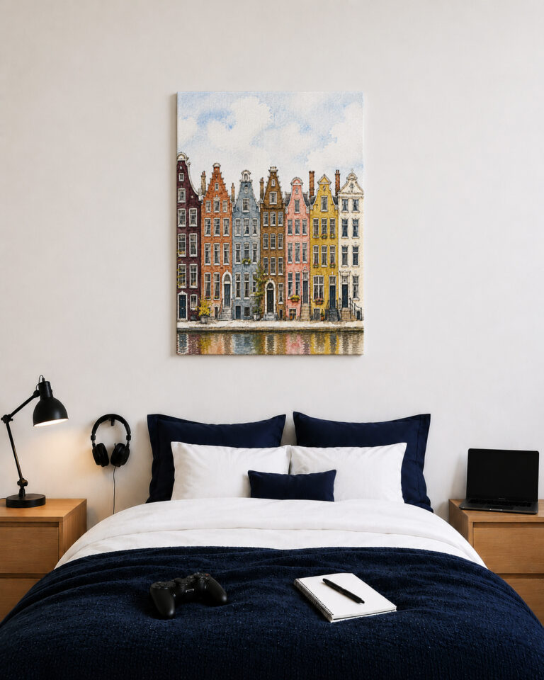 Leinwandbild Amsterdamer Häuser am Kanal