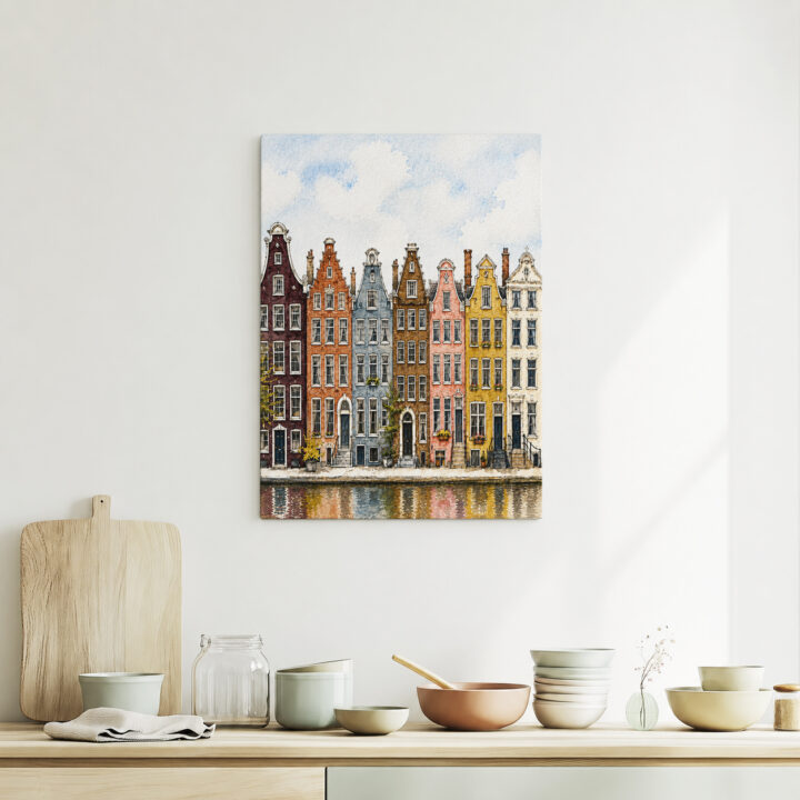 Leinwandbild Amsterdamer Häuser am Kanal