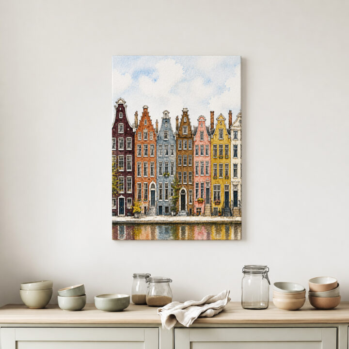 Leinwandbild Amsterdamer Häuser am Kanal