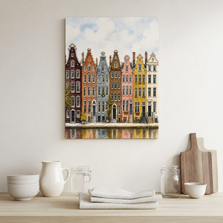 Leinwandbild Amsterdamer Häuser am Kanal