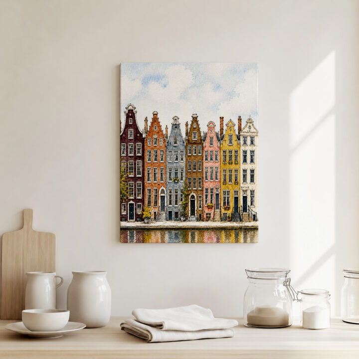 Leinwandbild Amsterdamer Häuser am Kanal