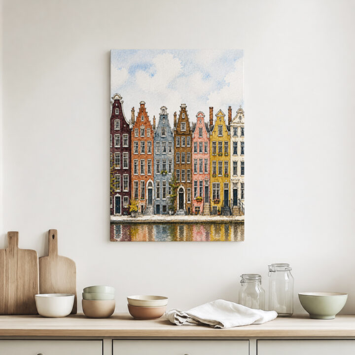 Leinwandbild Amsterdamer Häuser am Kanal