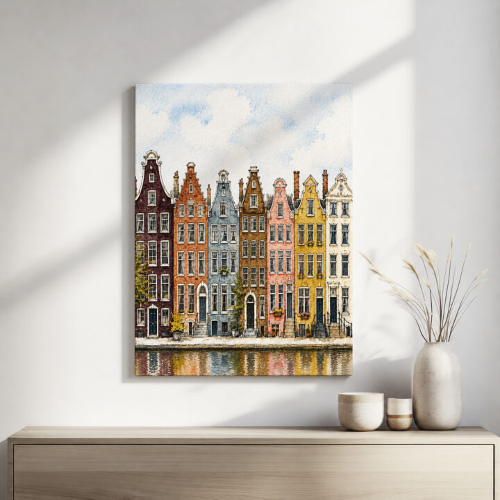 Leinwandbild Amsterdamer Häuser am Kanal