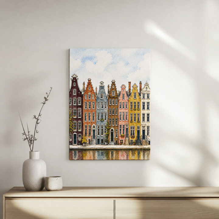 Leinwandbild Amsterdamer Häuser am Kanal