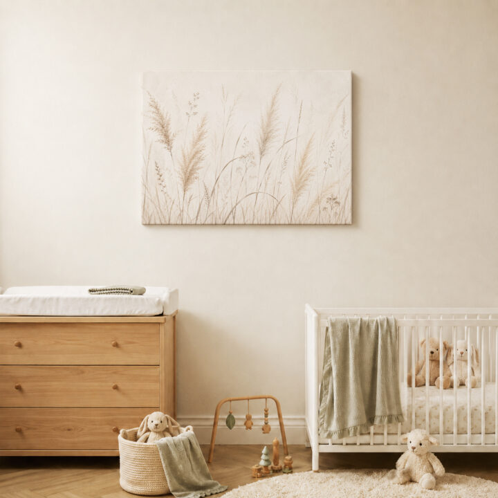 Leinwandbild Federleichte Gräser auf Beige
