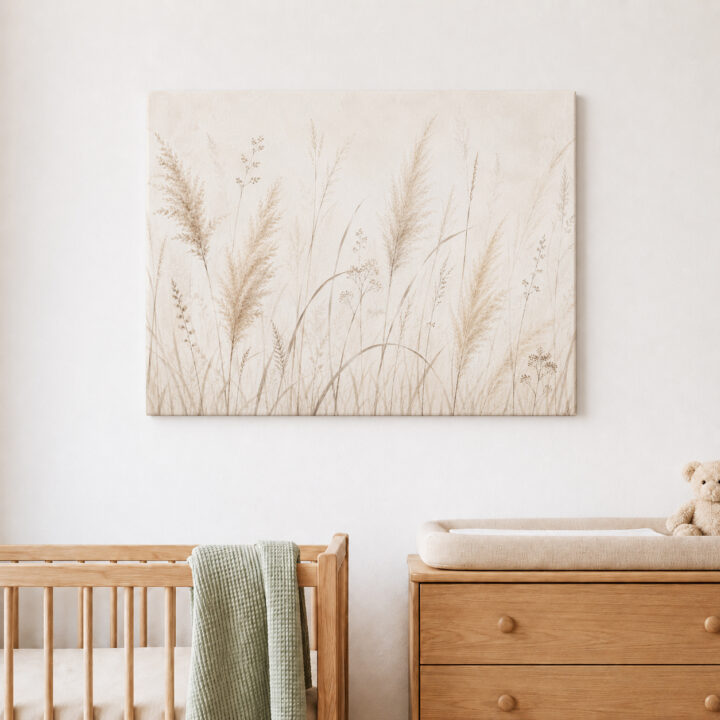 Leinwandbild Federleichte Gräser auf Beige