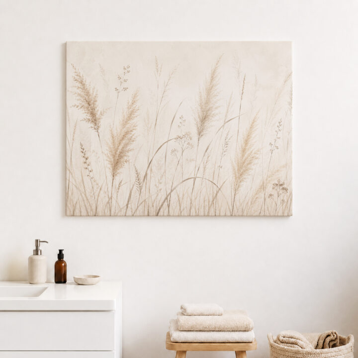 Leinwandbild Federleichte Gräser auf Beige