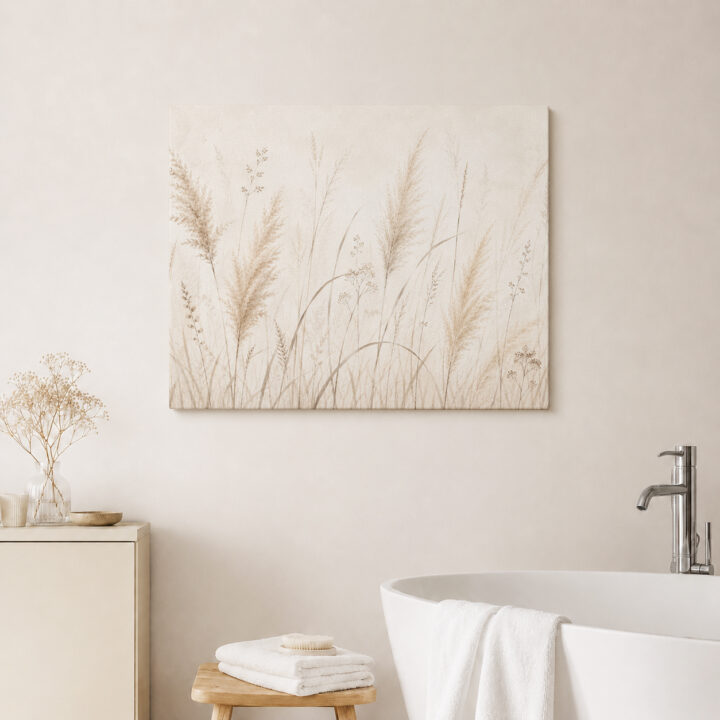 Leinwandbild Federleichte Gräser auf Beige