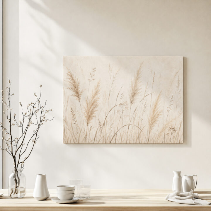 Leinwandbild Federleichte Gräser auf Beige