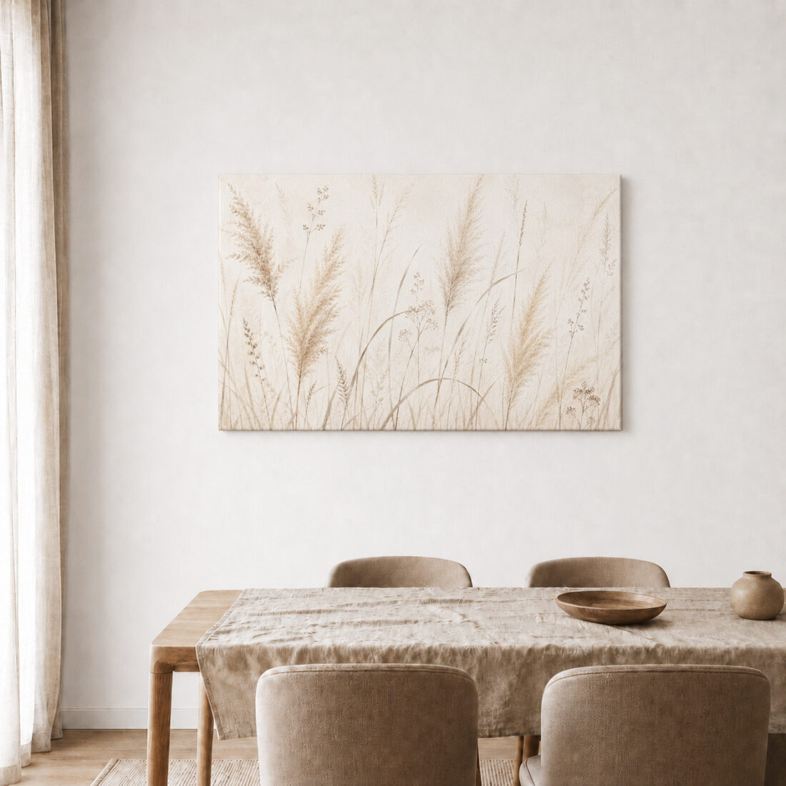 Leinwandbild Federleichte Gräser auf Beige
