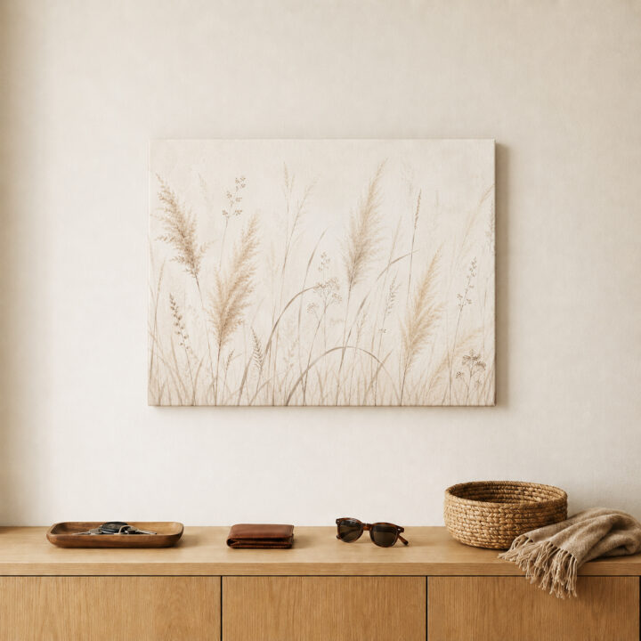 Leinwandbild Federleichte Gräser auf Beige