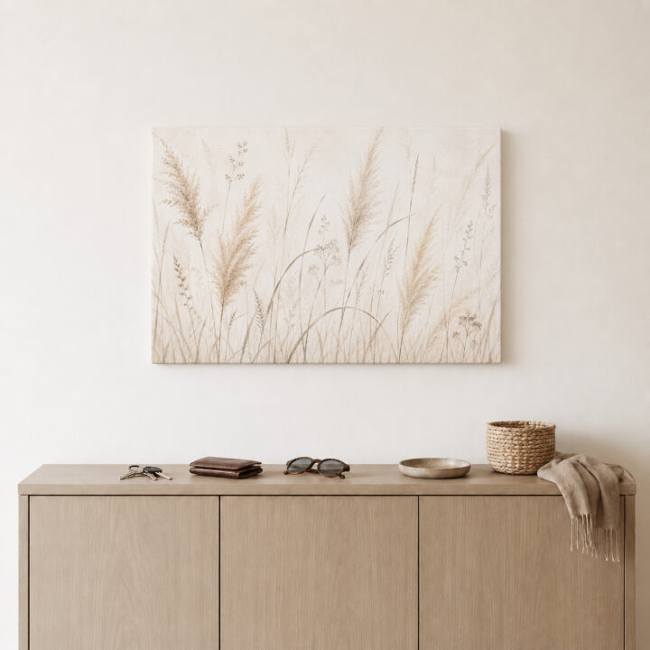 Leinwandbild Federleichte Gräser auf Beige