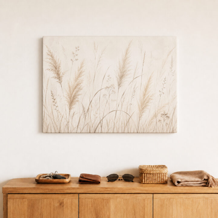 Leinwandbild Federleichte Gräser auf Beige