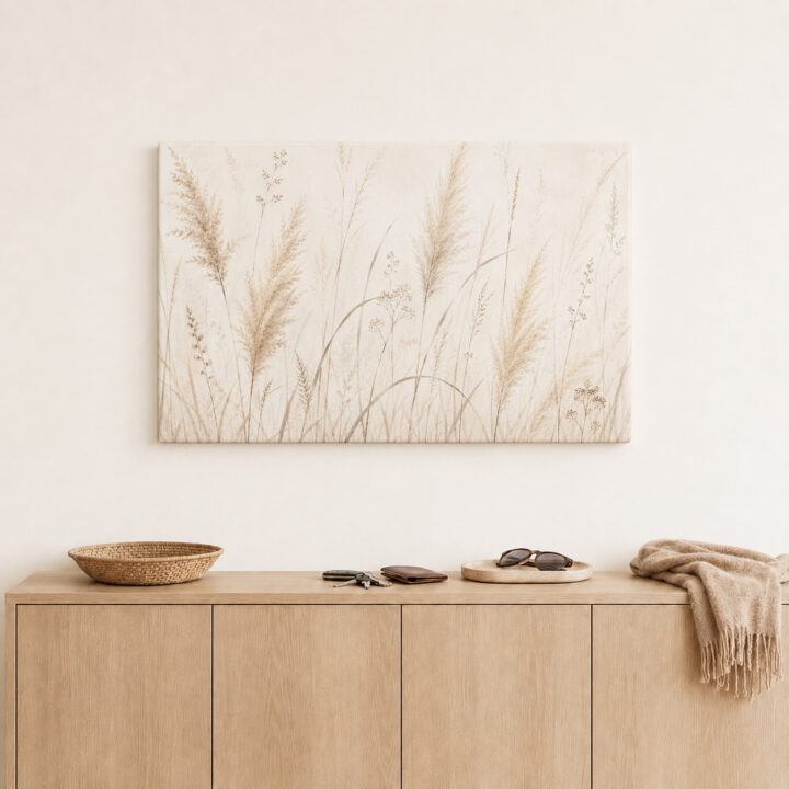 Leinwandbild Federleichte Gräser auf Beige