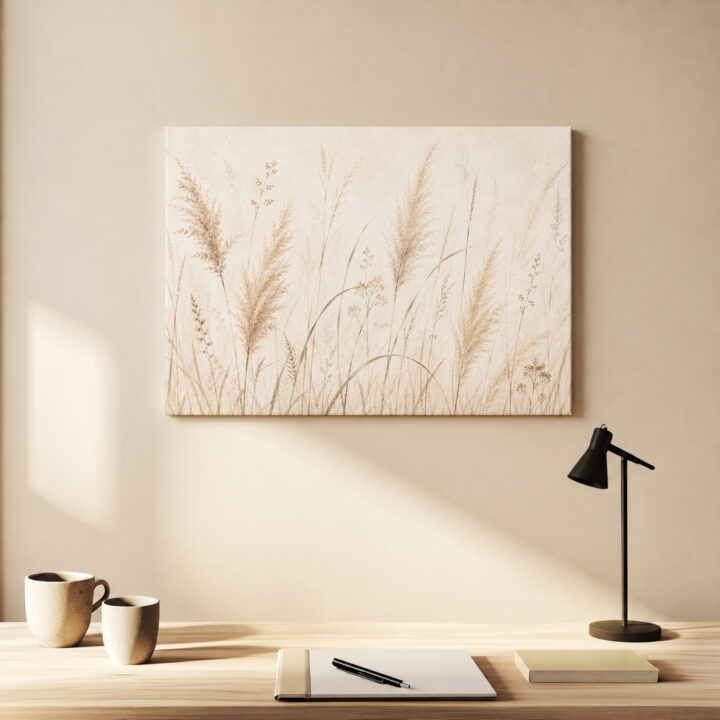 Leinwandbild Federleichte Gräser auf Beige