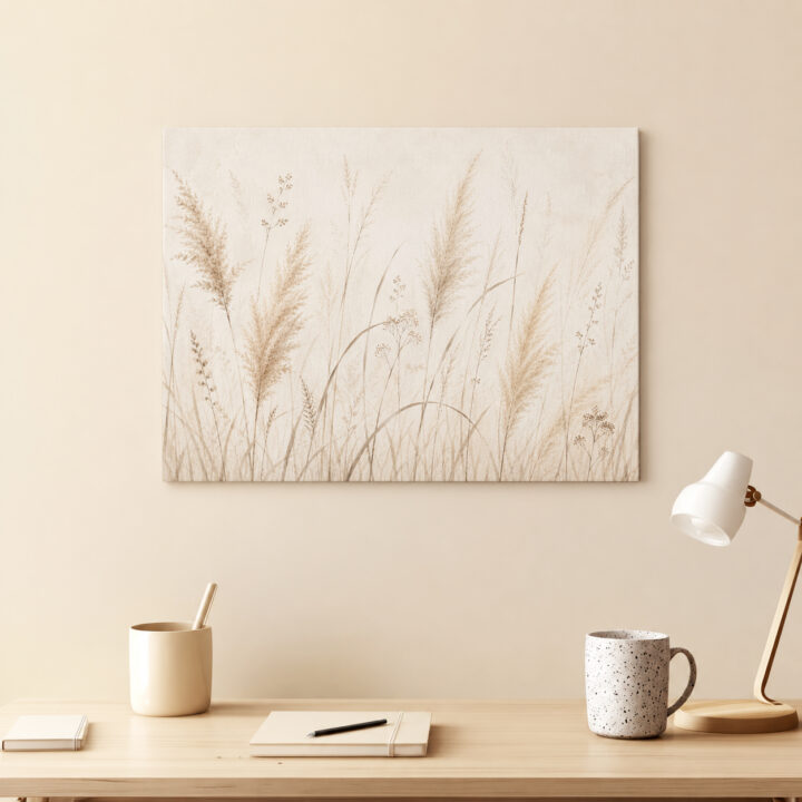 Leinwandbild Federleichte Gräser auf Beige