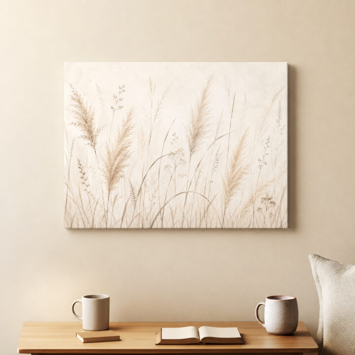 Leinwandbild Federleichte Gräser auf Beige