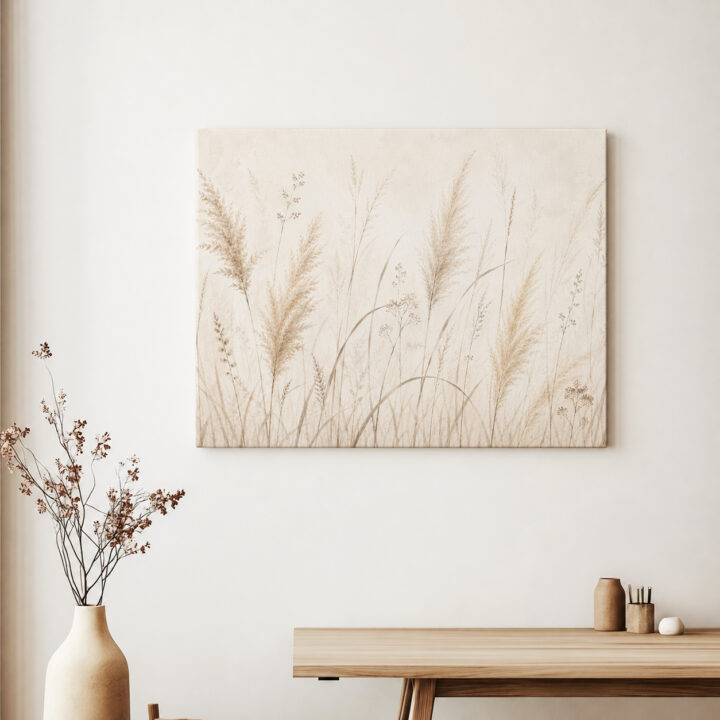 Leinwandbild Federleichte Gräser auf Beige