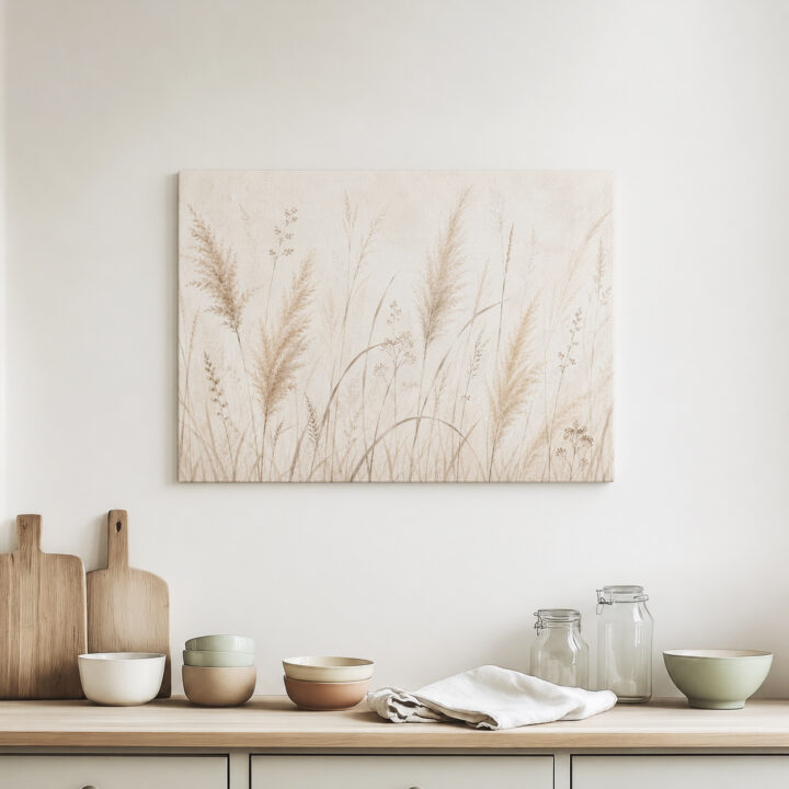 Leinwandbild Federleichte Gräser auf Beige