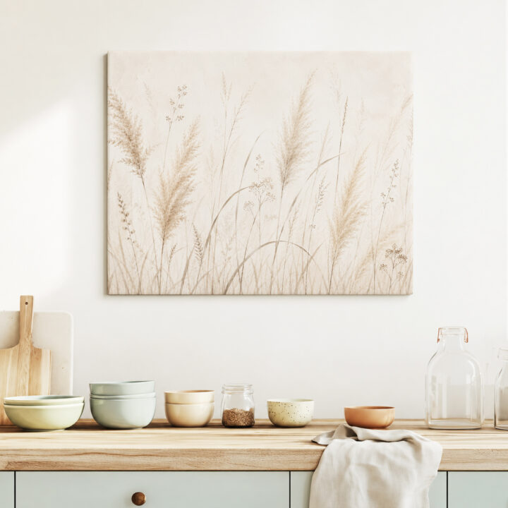 Leinwandbild Federleichte Gräser auf Beige