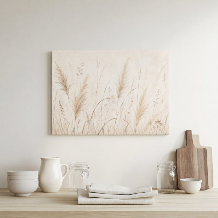 Leinwandbild Federleichte Gräser auf Beige