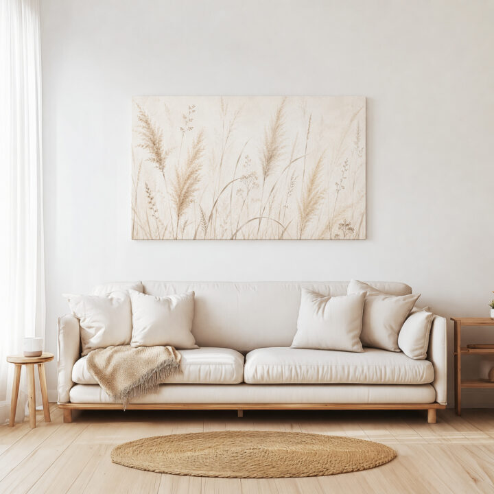 Leinwandbild Federleichte Gräser auf Beige