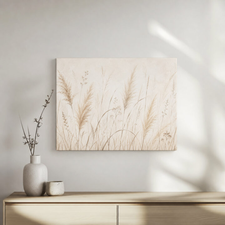 Leinwandbild Federleichte Gräser auf Beige
