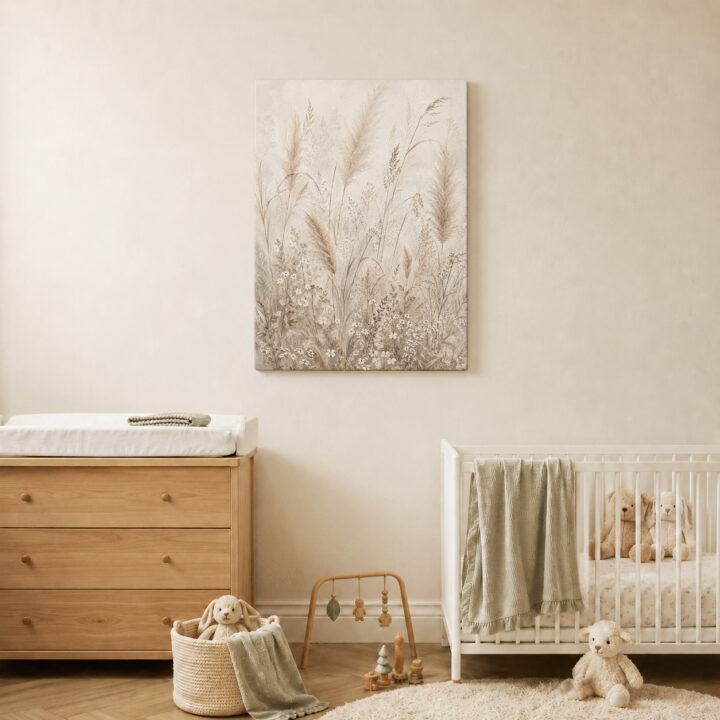 Leinwandbild Pampas und kleine Wiesenblüten