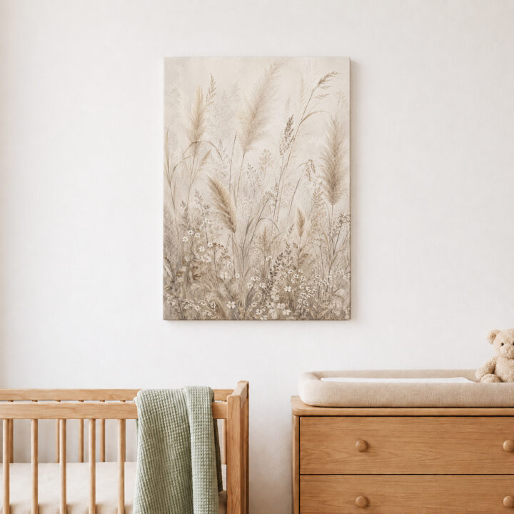 Leinwandbild Pampas und kleine Wiesenblüten