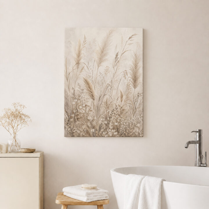 Leinwandbild Pampas und kleine Wiesenblüten