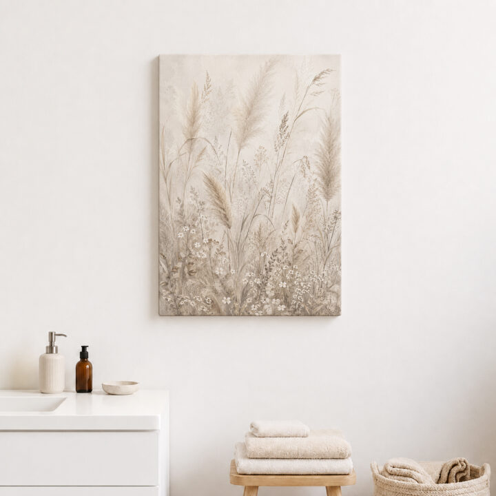 Leinwandbild Pampas und kleine Wiesenblüten