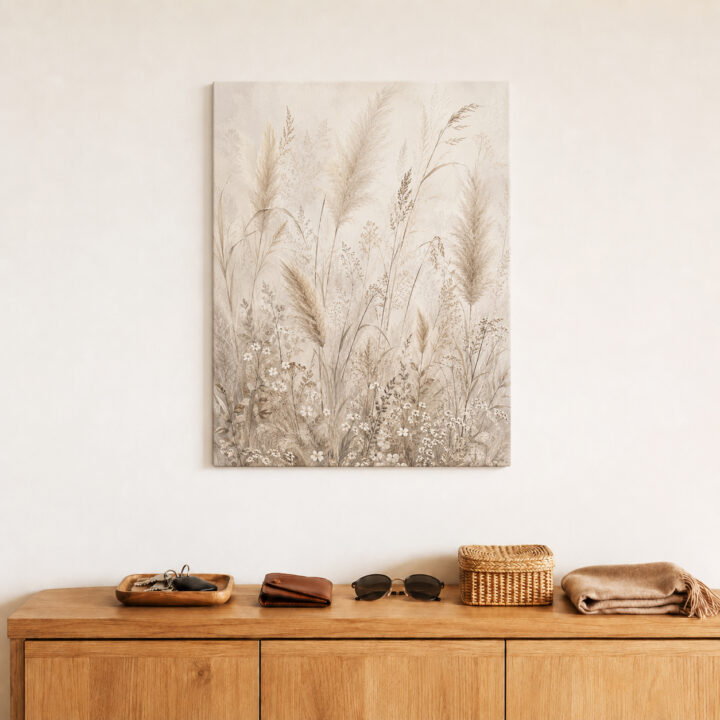Leinwandbild Pampas und kleine Wiesenblüten