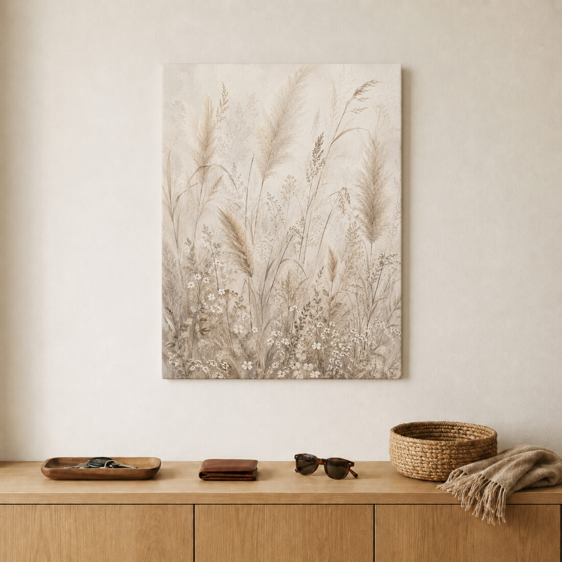Leinwandbild Pampas und kleine Wiesenblüten