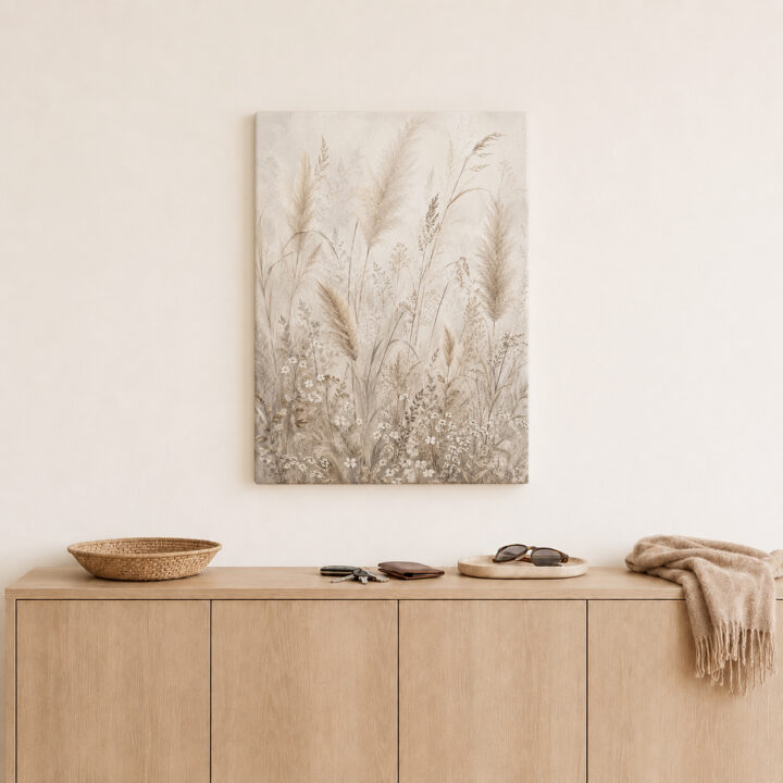 Leinwandbild Pampas und kleine Wiesenblüten