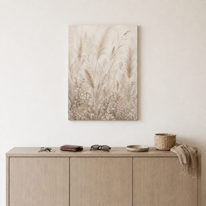 Leinwandbild Pampas und kleine Wiesenblüten