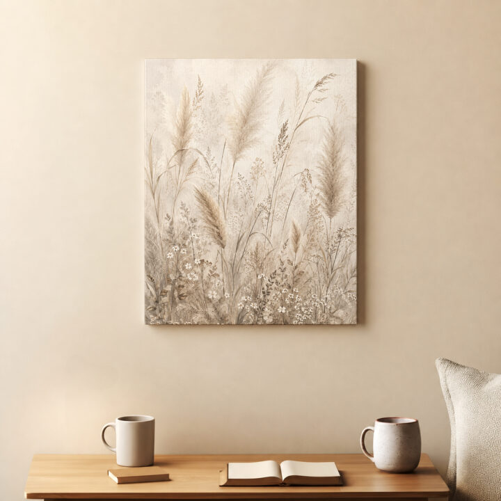 Leinwandbild Pampas und kleine Wiesenblüten