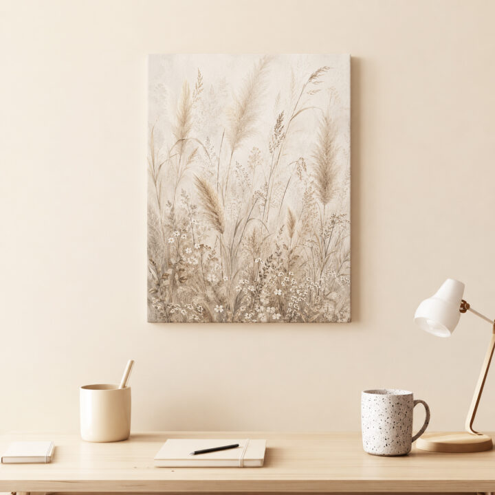 Leinwandbild Pampas und kleine Wiesenblüten
