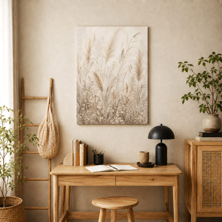 Leinwandbild Pampas und kleine Wiesenblüten