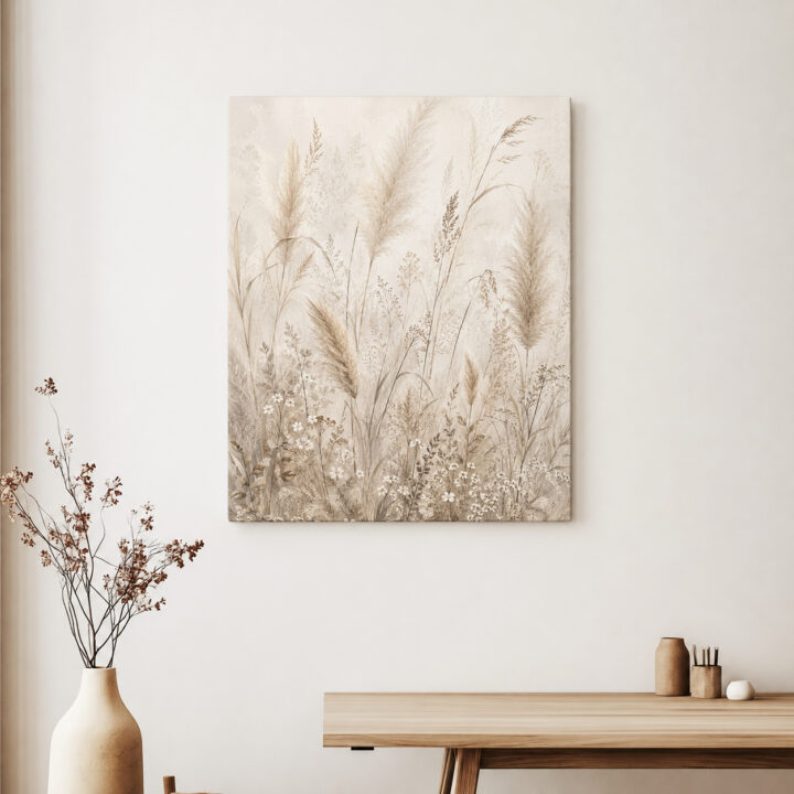 Leinwandbild Pampas und kleine Wiesenblüten
