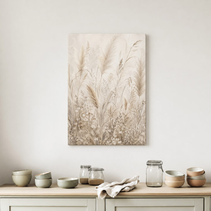 Leinwandbild Pampas und kleine Wiesenblüten