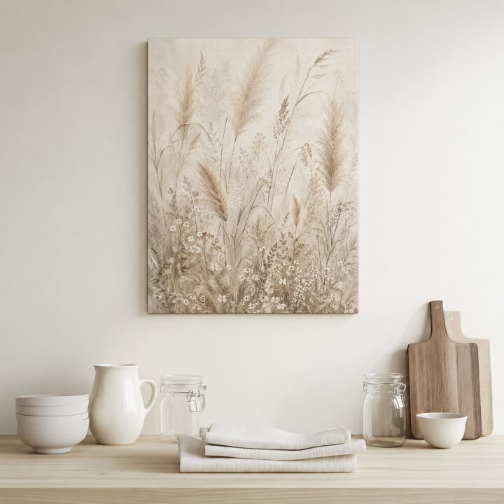 Leinwandbild Pampas und kleine Wiesenblüten