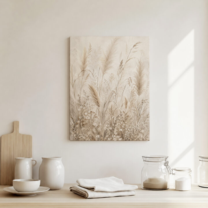 Leinwandbild Pampas und kleine Wiesenblüten