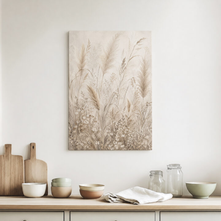 Leinwandbild Pampas und kleine Wiesenblüten