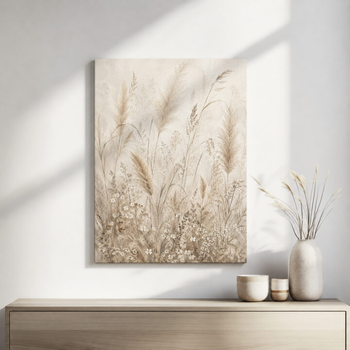 Leinwandbild Pampas und kleine Wiesenblüten