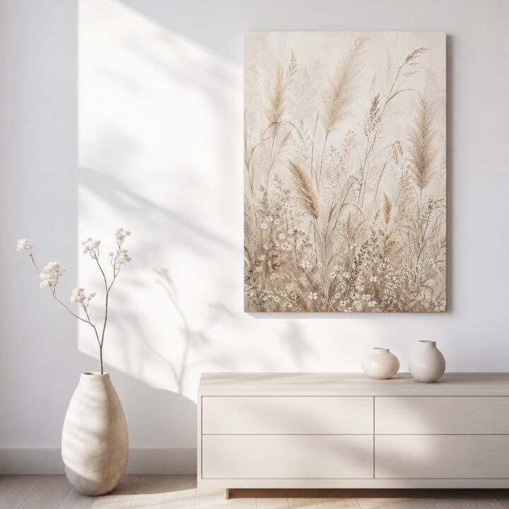 Leinwandbild Pampas und kleine Wiesenblüten