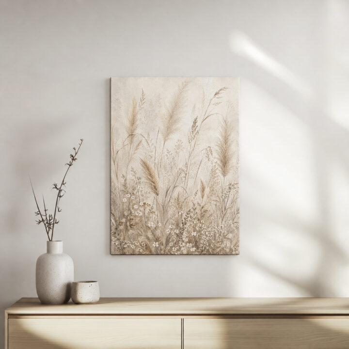 Leinwandbild Pampas und kleine Wiesenblüten